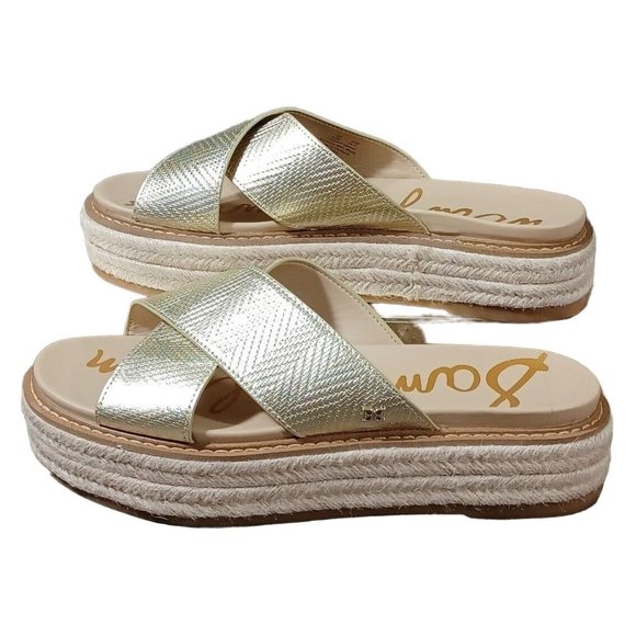 Sam Edelman Korina Slide Sandal Gold Wedge Espadrille Shoe 9.5 - Picture 2 of 7